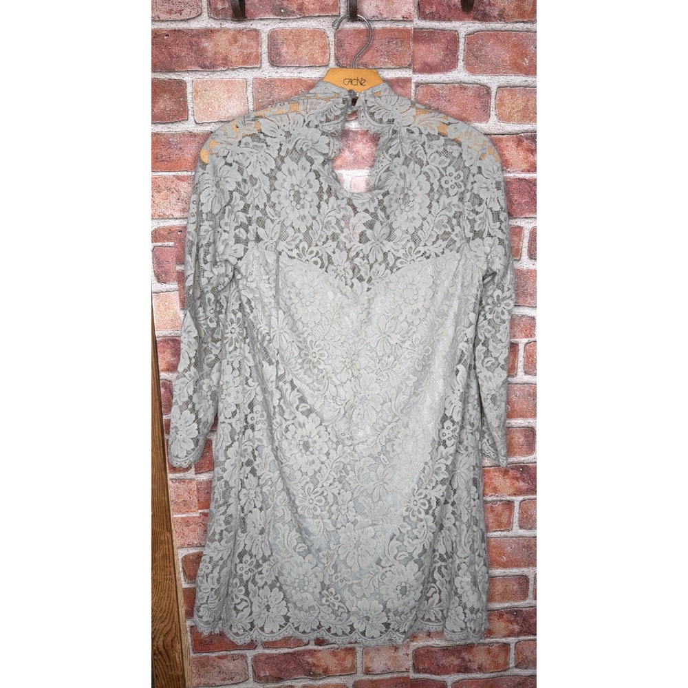 Show Me Your Mumu Lace Mini Dress Sage Grey Mock Neck Keyhole Long Sleeve Small